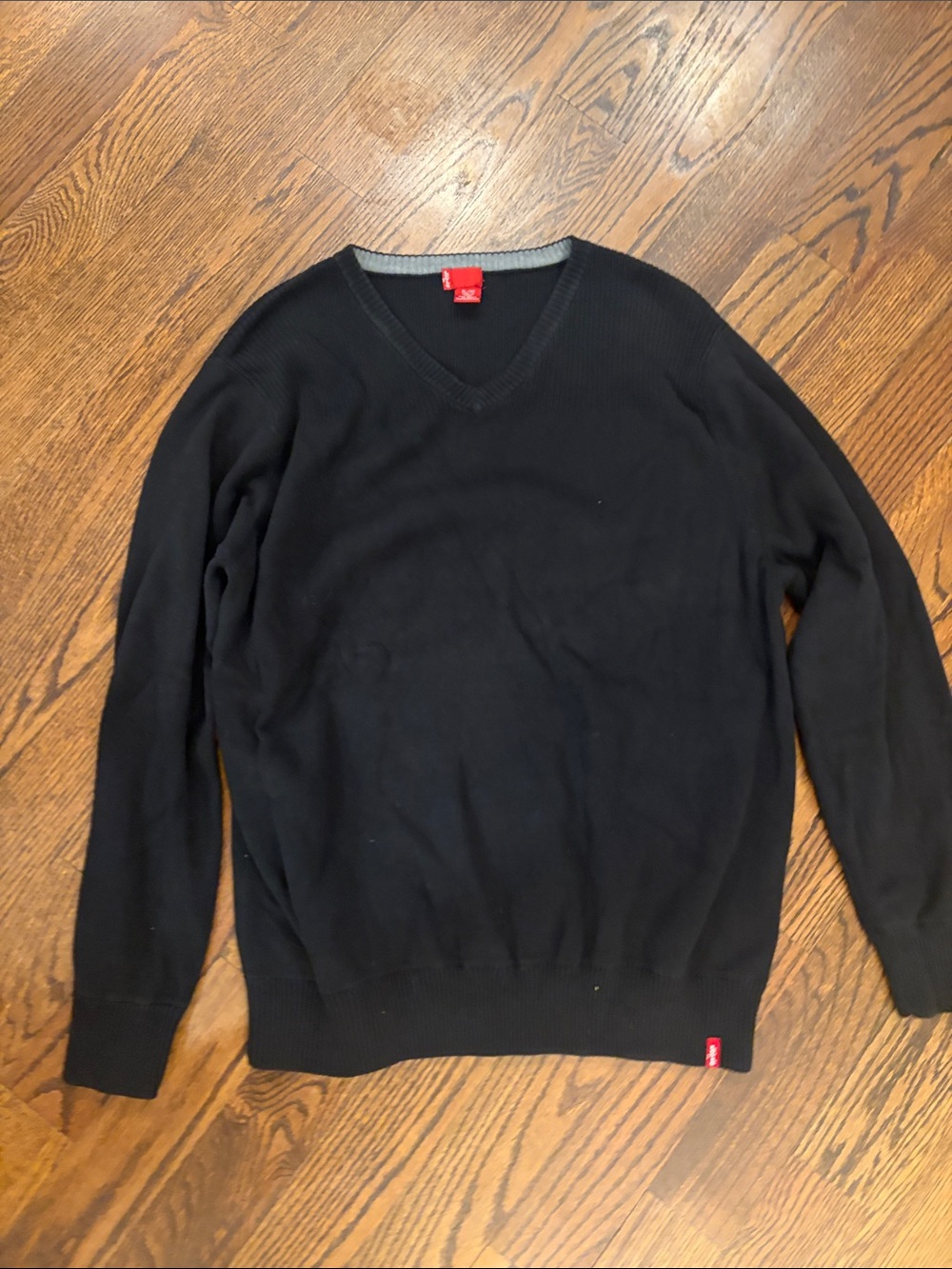 Levi's Black V-Neck Sweater with Red Logo Accents